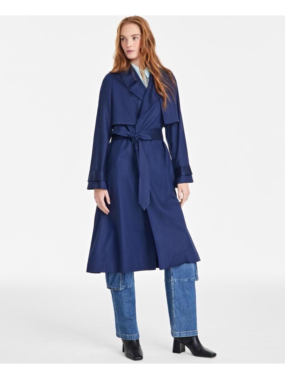 $175 On 34th Woman’s Belted Storm-Flap Trench Coat Nevy L